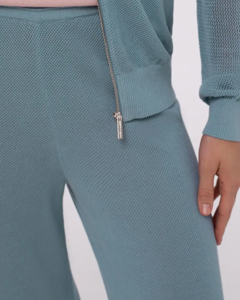 Луксозен плетен панталон с коприна Palazzo Pearl BLUE