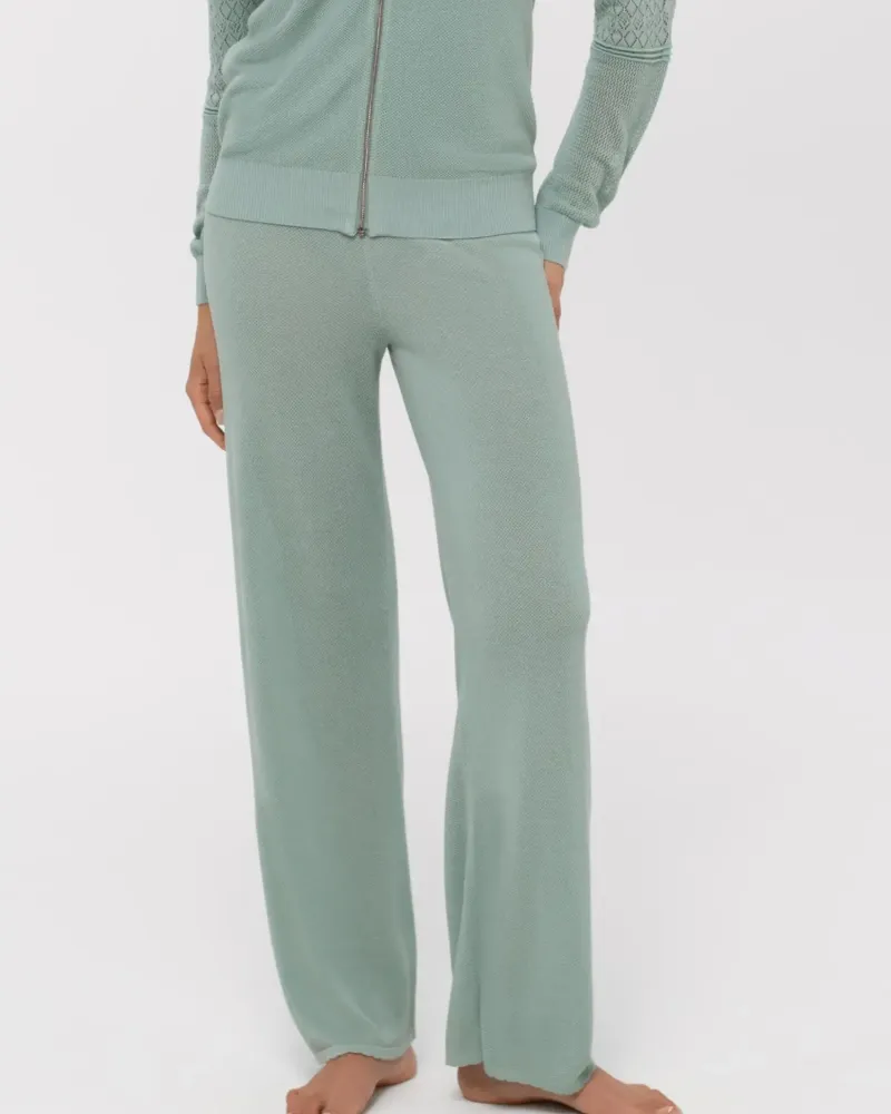 Луксозен плетен панталон с коприна Palazzo Pearl MINT GREEN