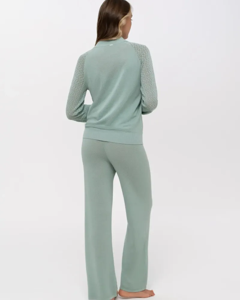 Луксозен плетен панталон с коприна Palazzo Pearl MINT GREEN