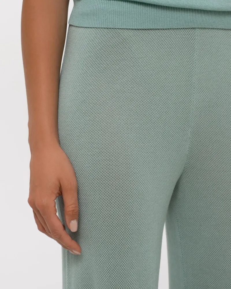 Луксозен плетен панталон с коприна Palazzo Pearl MINT GREEN