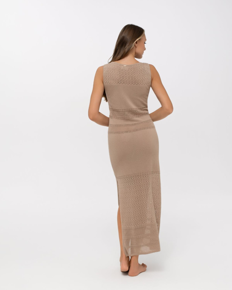 Макси рокля без ръкави от коприна и лиосел Palazzo Pearl TAUPE