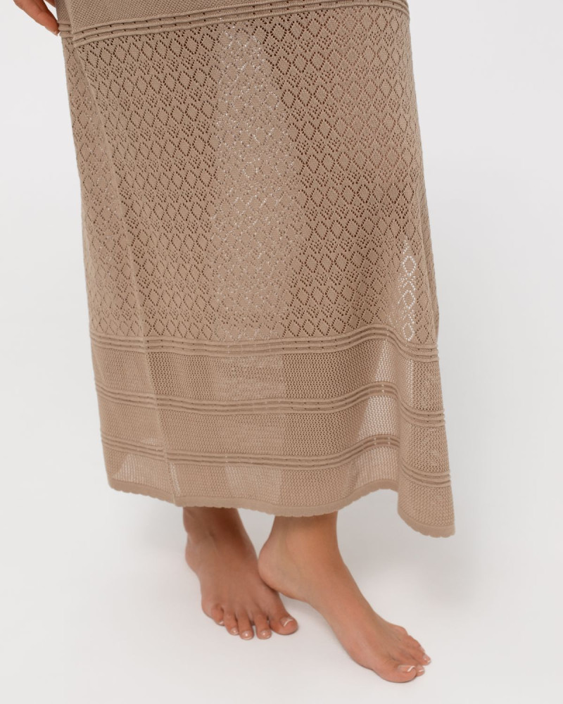 Макси рокля без ръкави от коприна и лиосел Palazzo Pearl TAUPE