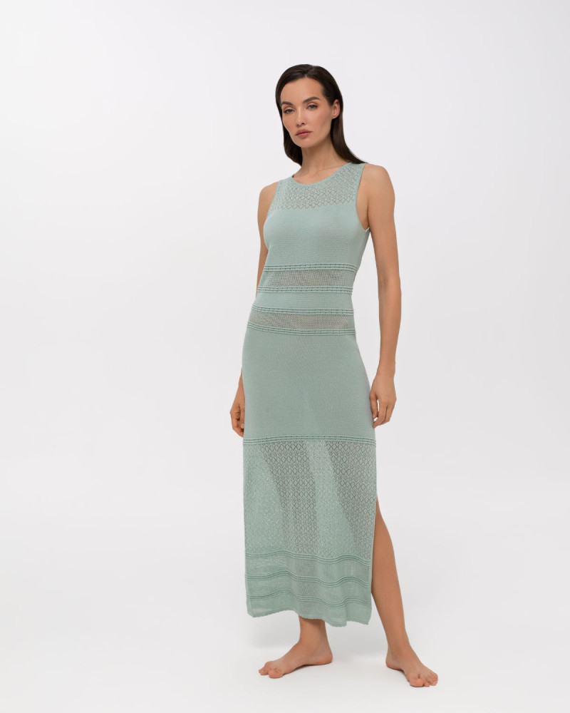 Макси рокля без ръкави от коприна и лиосел Palazzo Pearl MINT GREEN