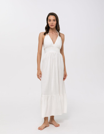 Бяла ленена лятна рокля - Shiny Linen Бяла ленена лятна рокля - Shiny Linen