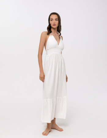 Бяла ленена лятна рокля - Shiny Linen Бяла ленена лятна рокля - Shiny Linen