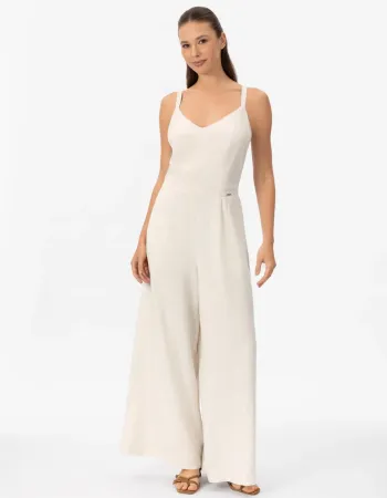 Ленен гащеризон в бял цвят Shiny Linen