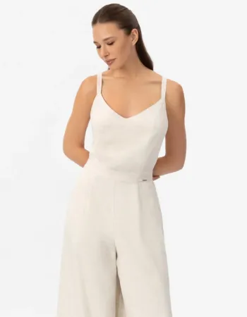 Ленен гащеризон в бял цвят Shiny Linen