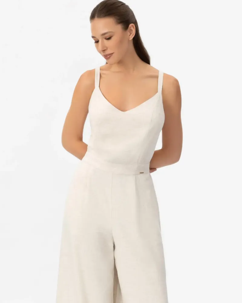 Ленен гащеризон в бял цвят Shiny Linen