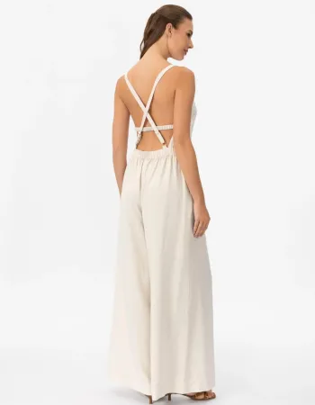 Ленен гащеризон в бял цвят Shiny Linen