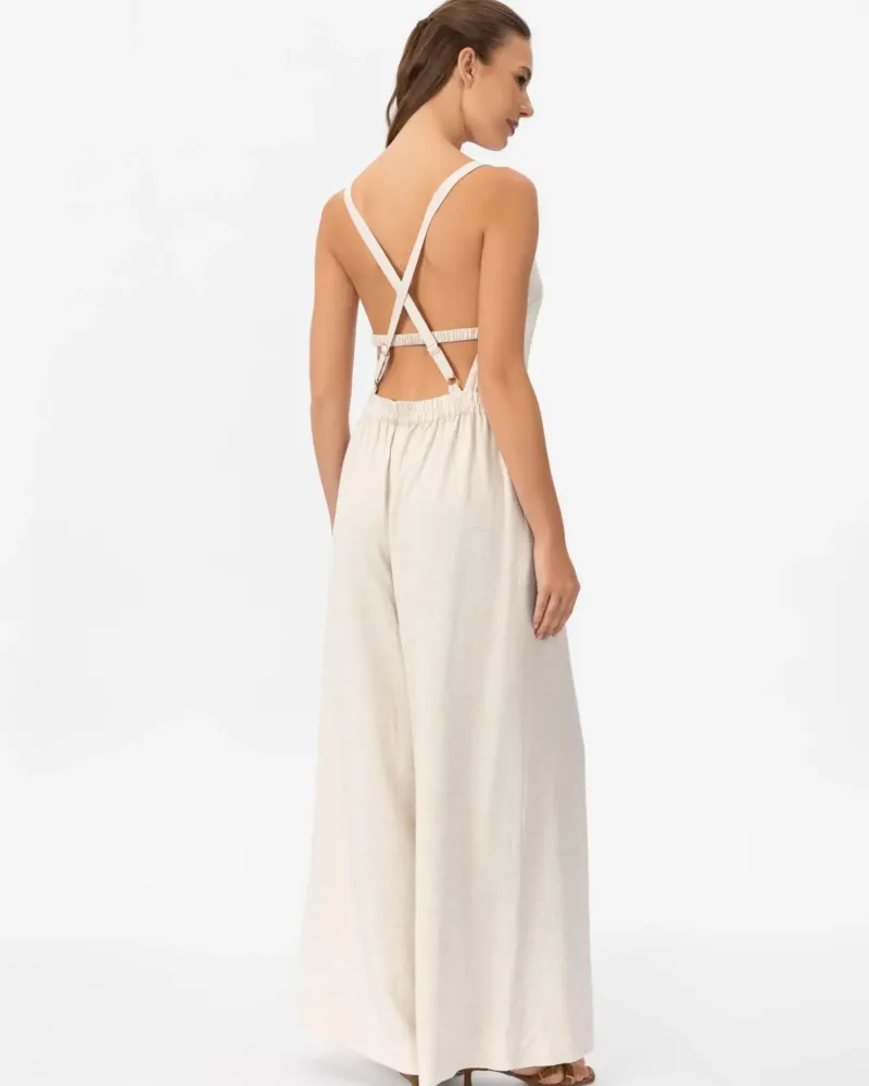 Ленен гащеризон в бял цвят Shiny Linen