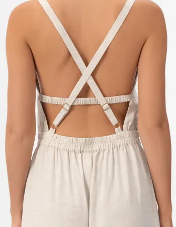 Ленен гащеризон в бял цвят Shiny Linen