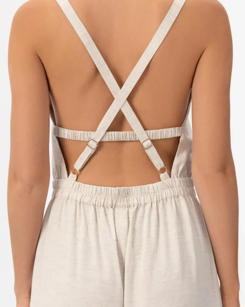 Ленен гащеризон в бял цвят Shiny Linen