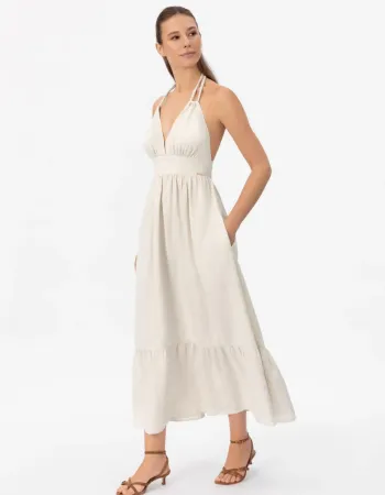 Елегантна ленена дълга рокля Shiny Linen