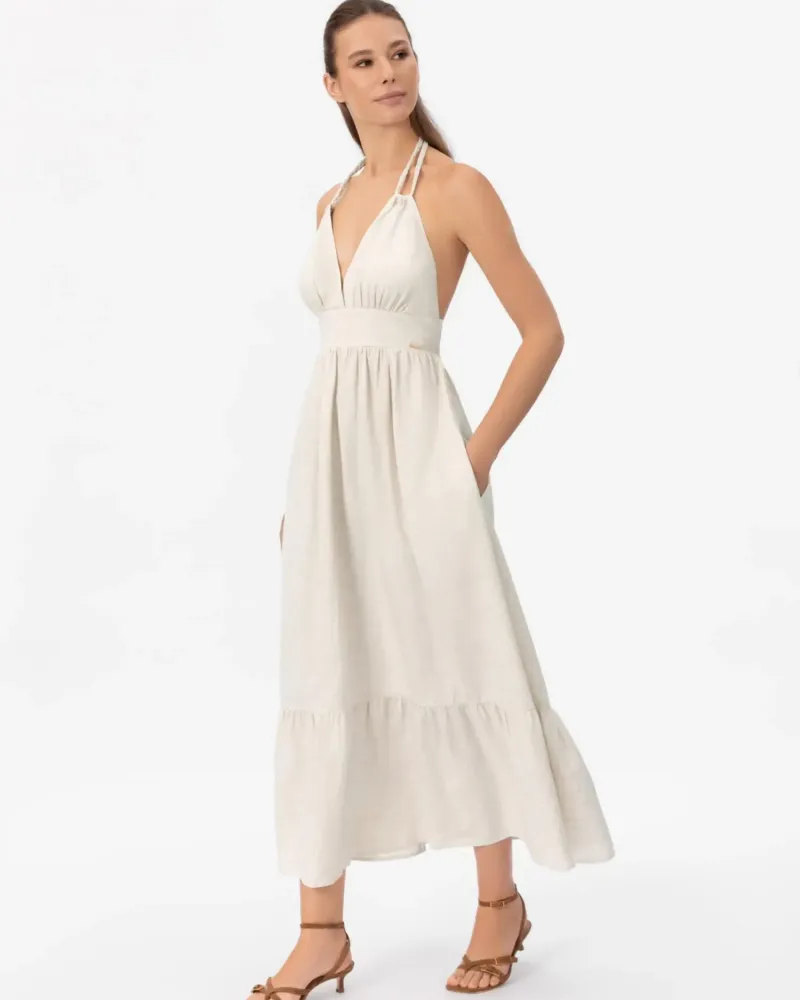 Елегантна ленена дълга рокля Shiny Linen