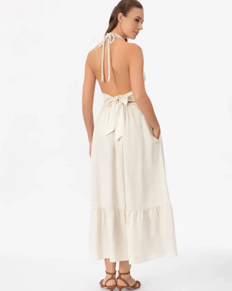 Елегантна ленена дълга рокля Shiny Linen