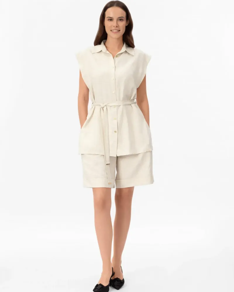 Къси ленени панталони Shiny Linen