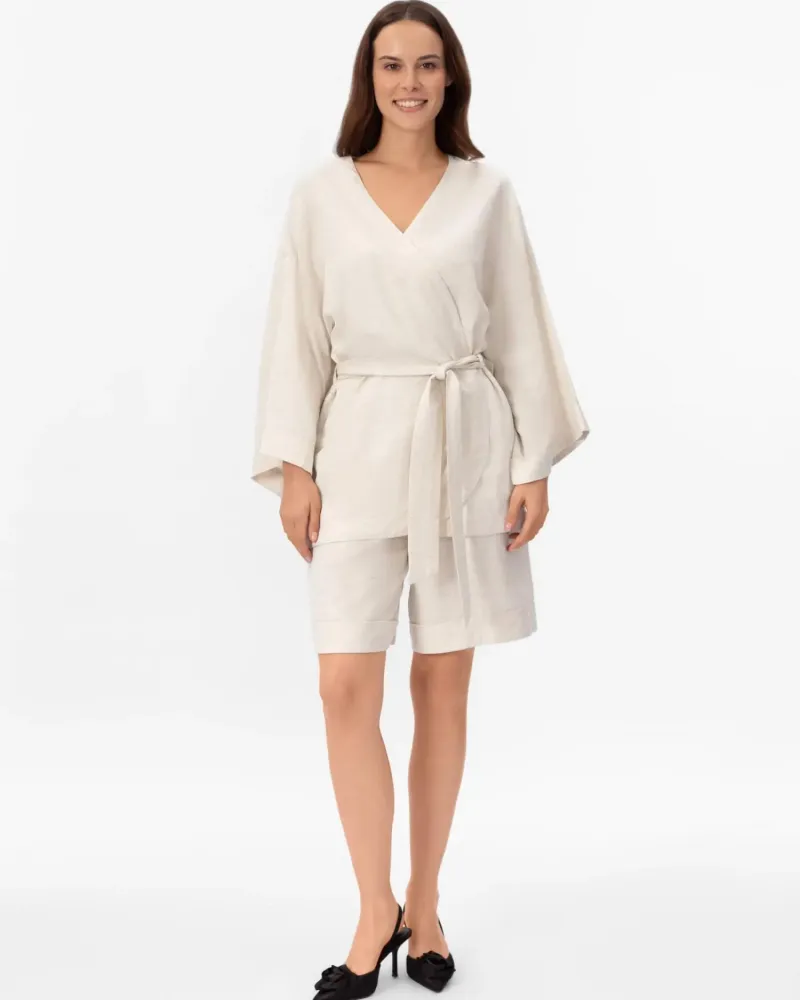 Късо ленено кимоно Shiny Linen