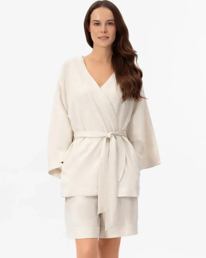 Късо ленено кимоно Shiny Linen