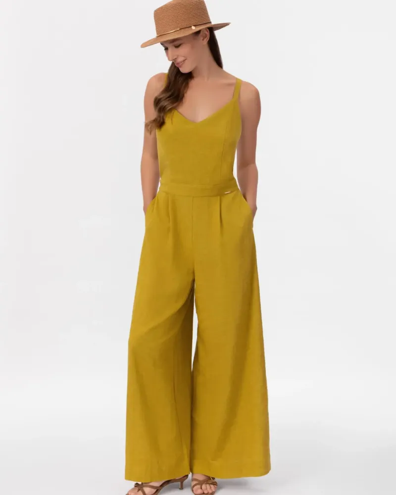 Ленен гащеризон в жълт цвят Shiny Linen