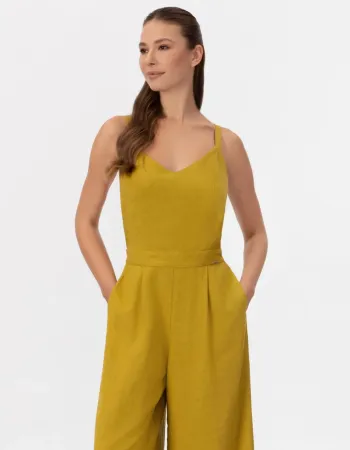 Ленен гащеризон в жълт цвят Shiny Linen