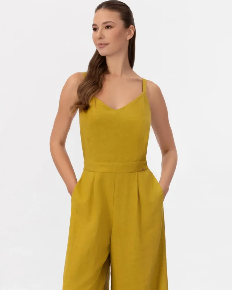 Ленен гащеризон в жълт цвят Shiny Linen