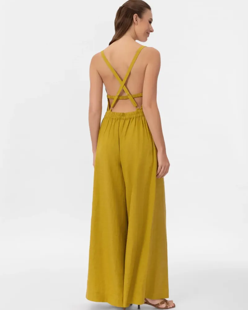 Ленен гащеризон в жълт цвят Shiny Linen