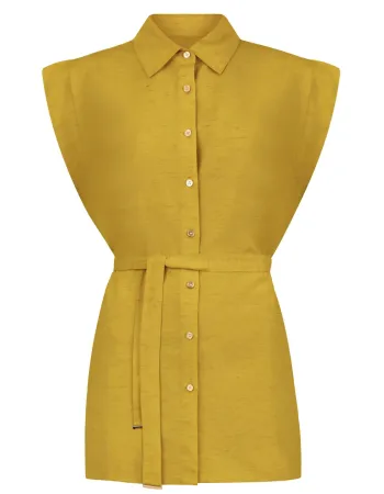 Елегантна ленена риза без ръкави в жълт цвят  Shiny Linen