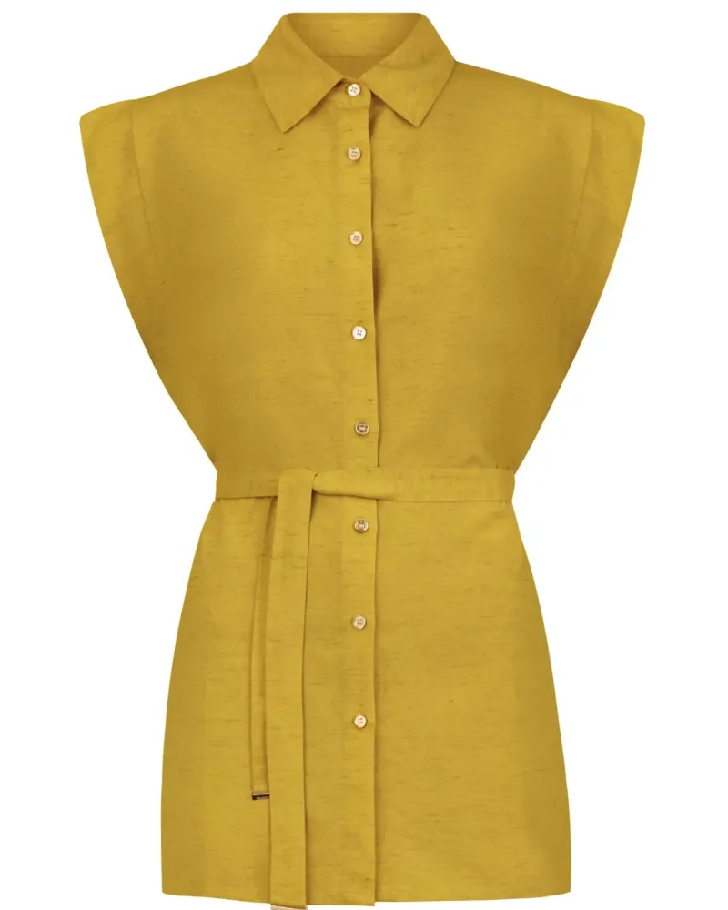 Елегантна ленена риза без ръкави в жълт цвят  Shiny Linen
