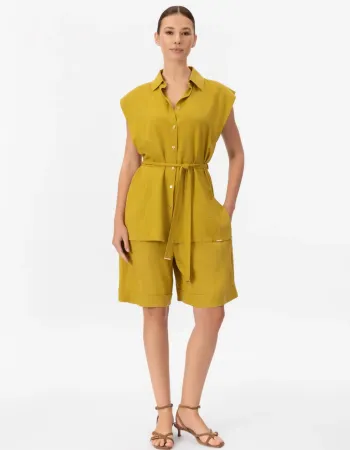 Елегантна ленена риза без ръкави в жълт цвят  Shiny Linen