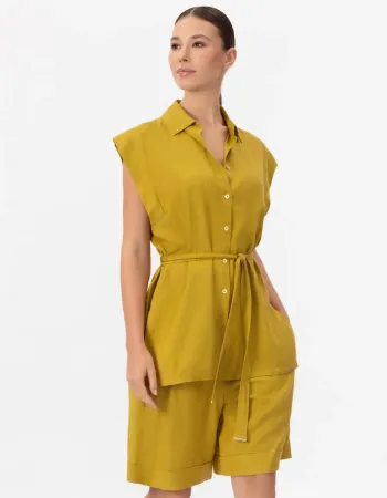 Елегантна ленена риза без ръкави в жълт цвят  Shiny Linen