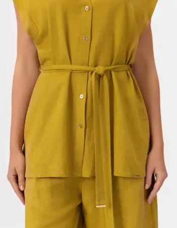 Елегантна ленена риза без ръкави в жълт цвят  Shiny Linen
