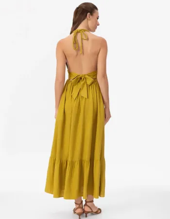 Елегантна ленена дълга рокля в жълт цвят Shiny Linen