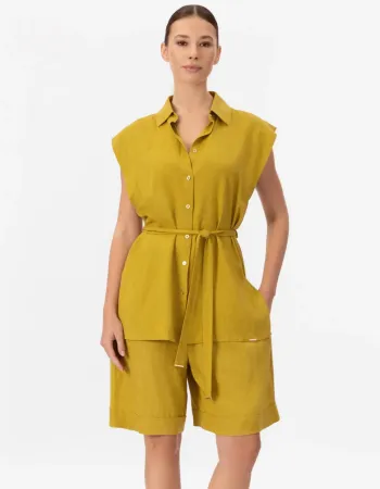 Къси ленени панталони в жълт цвят Shiny Linen