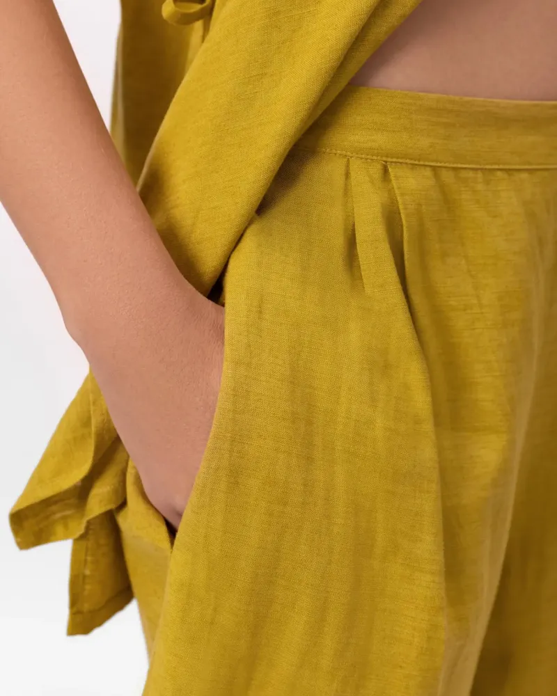 Къси ленени панталони в жълт цвят Shiny Linen