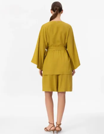 Късо ленено кимоно в жълто Shiny Linen