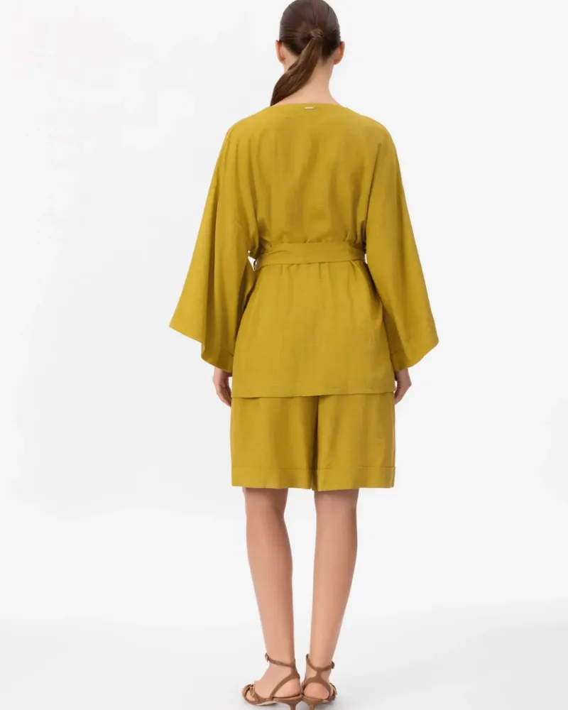 Късо ленено кимоно в жълто Shiny Linen