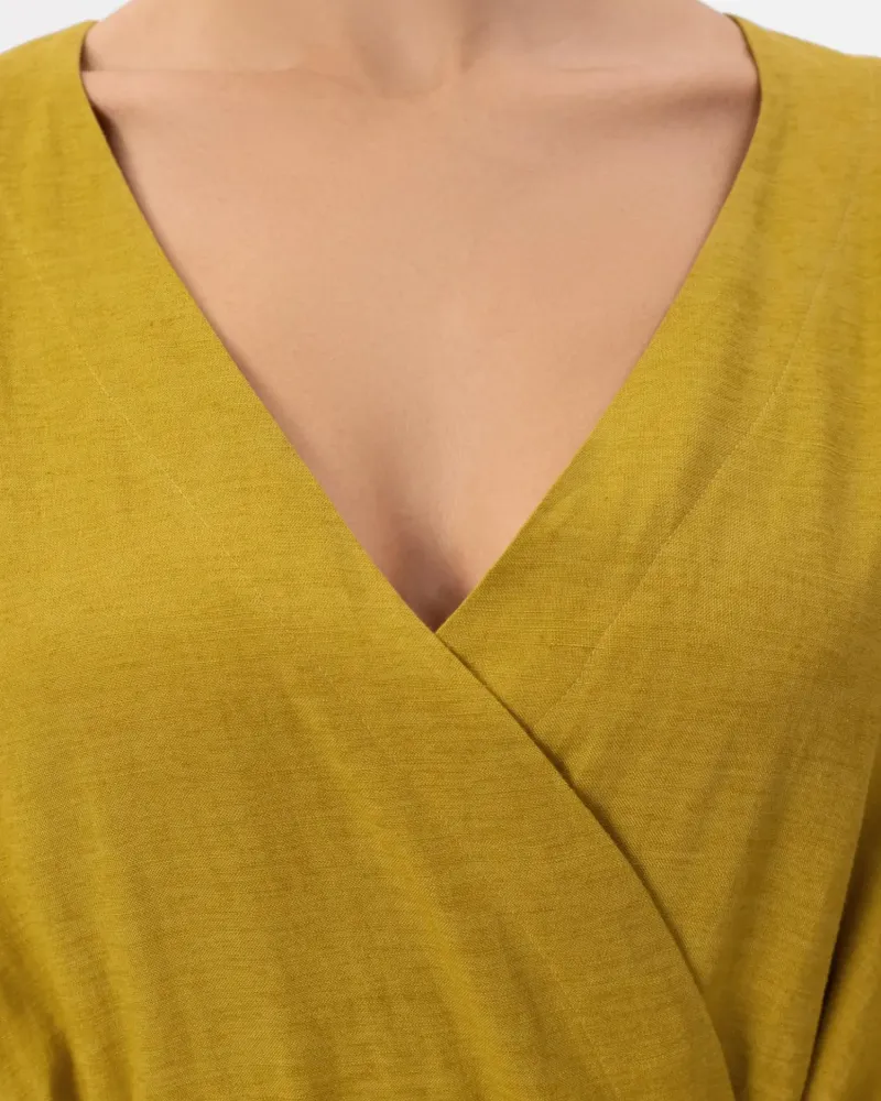 Късо ленено кимоно в жълто Shiny Linen