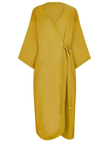 Дълго ленено кимоно в жълт цвят Shiny Linen