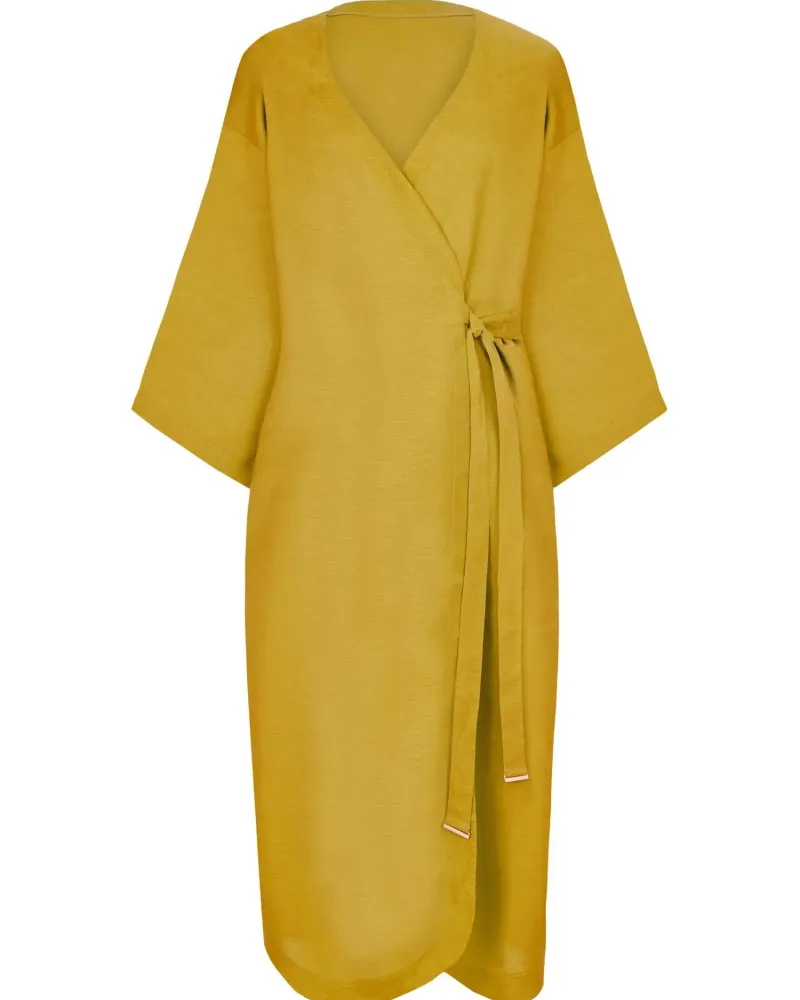 Дълго ленено кимоно в жълт цвят Shiny Linen