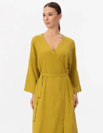 Дълго ленено кимоно в жълт цвят Shiny Linen