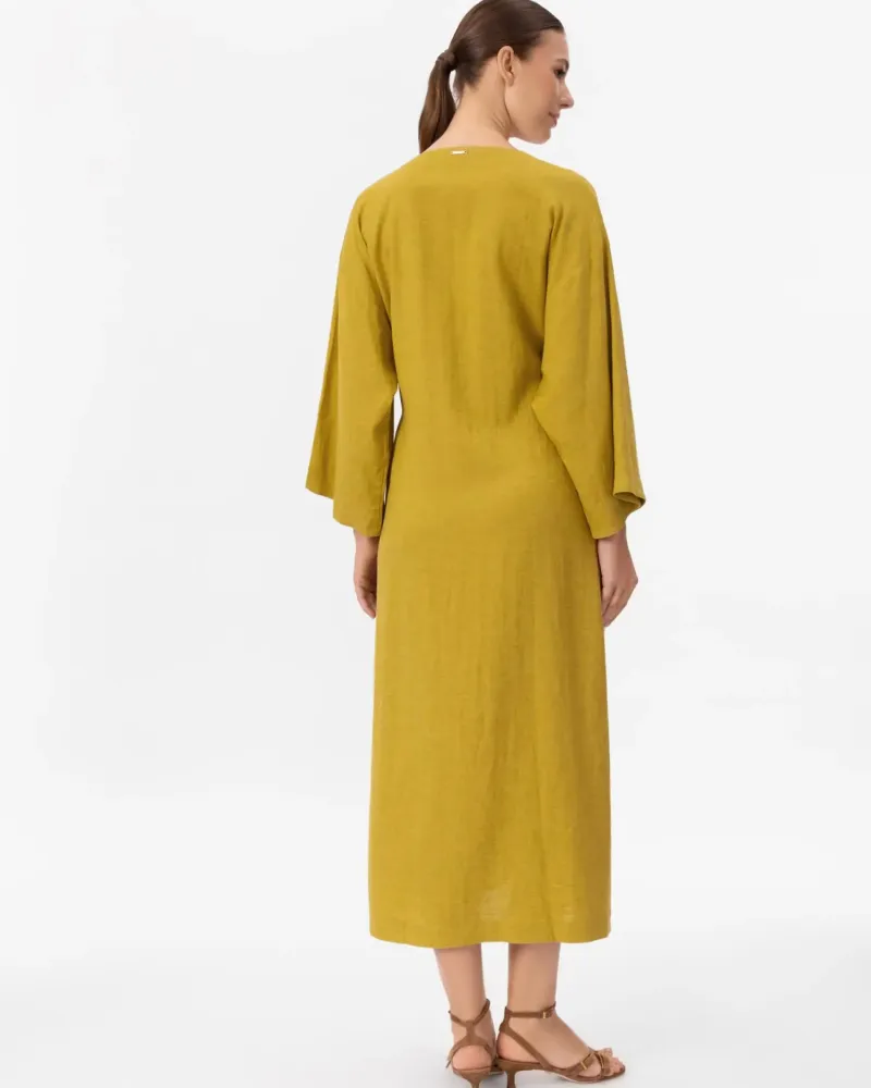 Дълго ленено кимоно в жълт цвят Shiny Linen