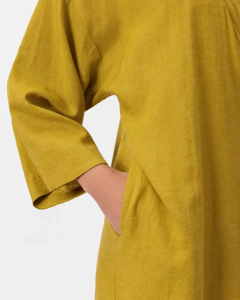 Дълго ленено кимоно в жълт цвят Shiny Linen