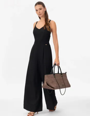 Ленен гащеризон в черен цвят Shiny Linen