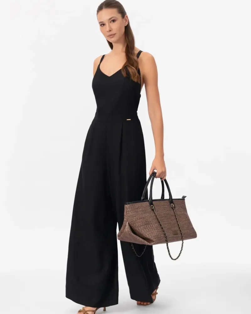 Ленен гащеризон в черен цвят Shiny Linen