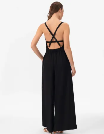 Ленен гащеризон в черен цвят Shiny Linen