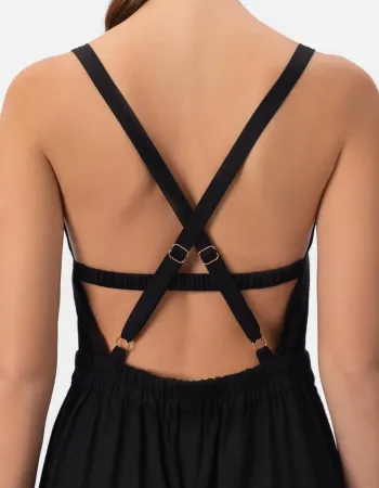 Ленен гащеризон в черен цвят Shiny Linen