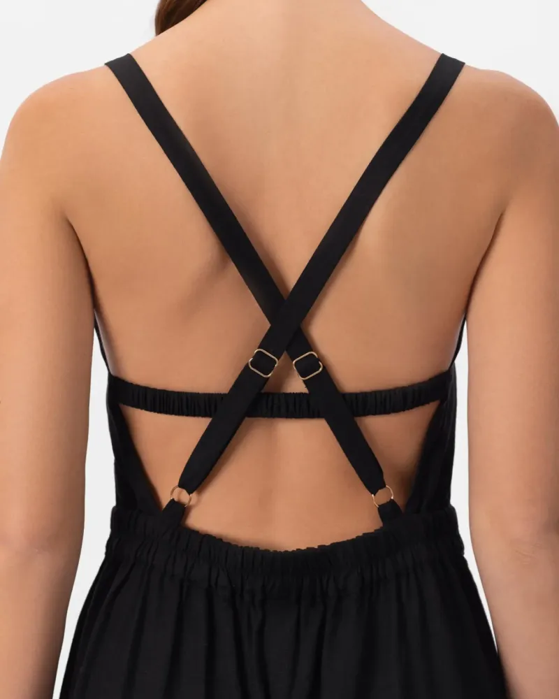 Ленен гащеризон в черен цвят Shiny Linen