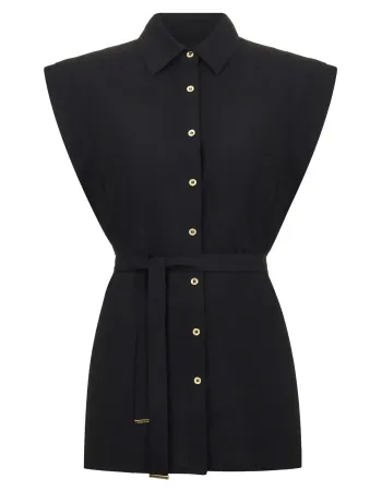 Елегантна ленена риза без ръкави в черен цвят  Shiny Linen