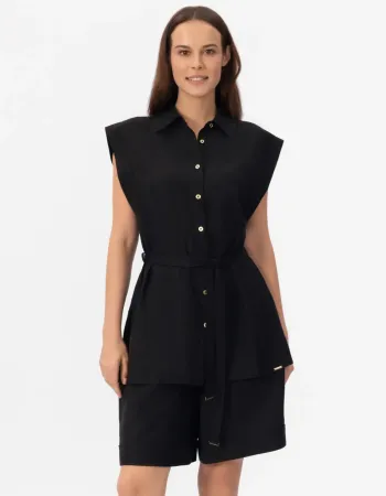 Елегантна ленена риза без ръкави в черен цвят  Shiny Linen