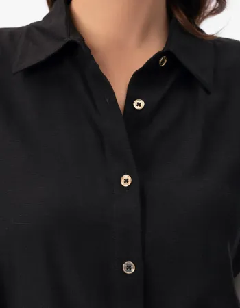 Елегантна ленена риза без ръкави в черен цвят  Shiny Linen